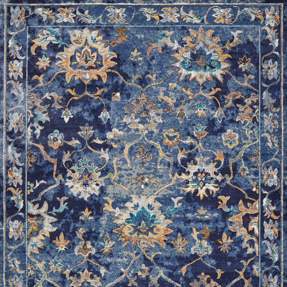 4' X 6' Blue and Gold Jacobean Area Rug