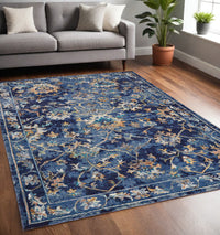 4' X 6' Blue and Gold Jacobean Area Rug