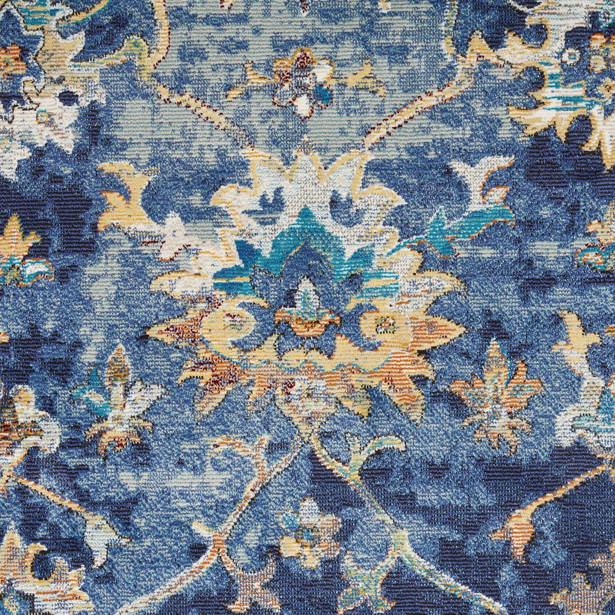 4' X 6' Blue and Gold Jacobean Area Rug