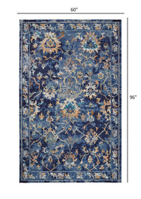 4' X 6' Blue and Gold Jacobean Area Rug