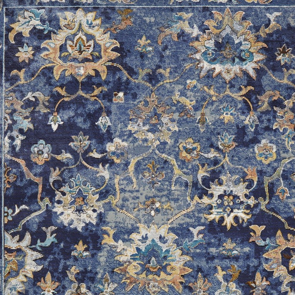 4' X 6' Blue and Gold Jacobean Area Rug