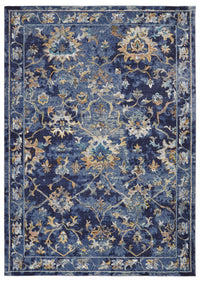 4' X 6' Blue and Gold Jacobean Area Rug