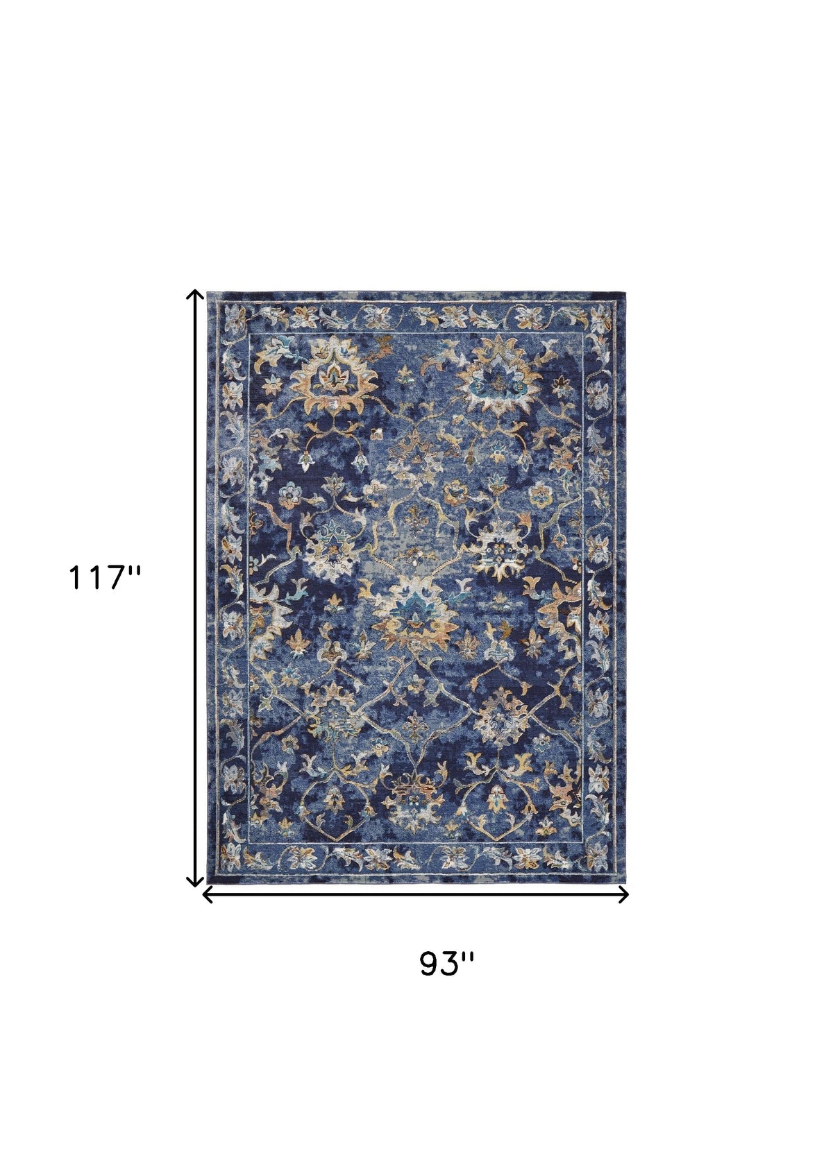 4' X 6' Blue and Gold Jacobean Area Rug