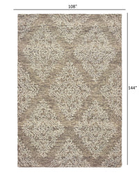 9’ x 12’ Khaki and White Damask Area Rug