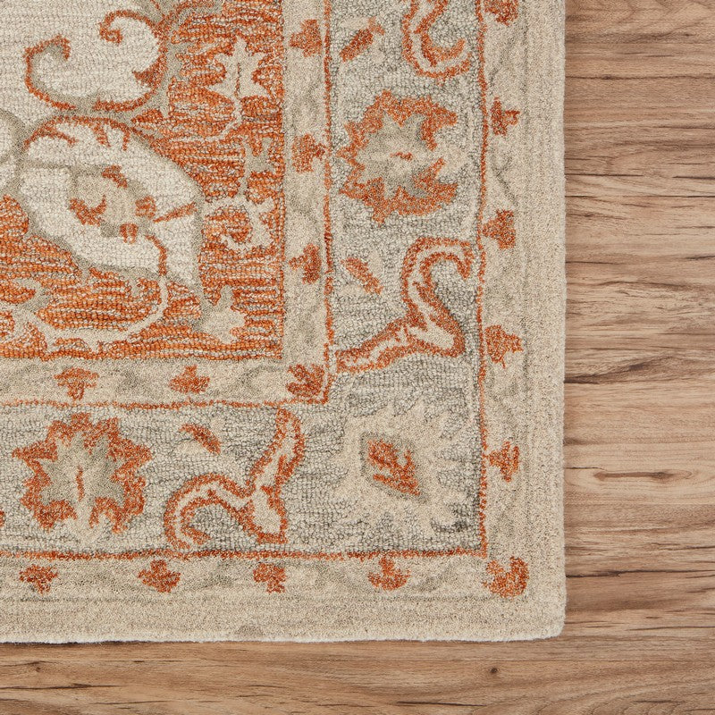 5' X 8' Orange and Ivory Medallion Area Rug