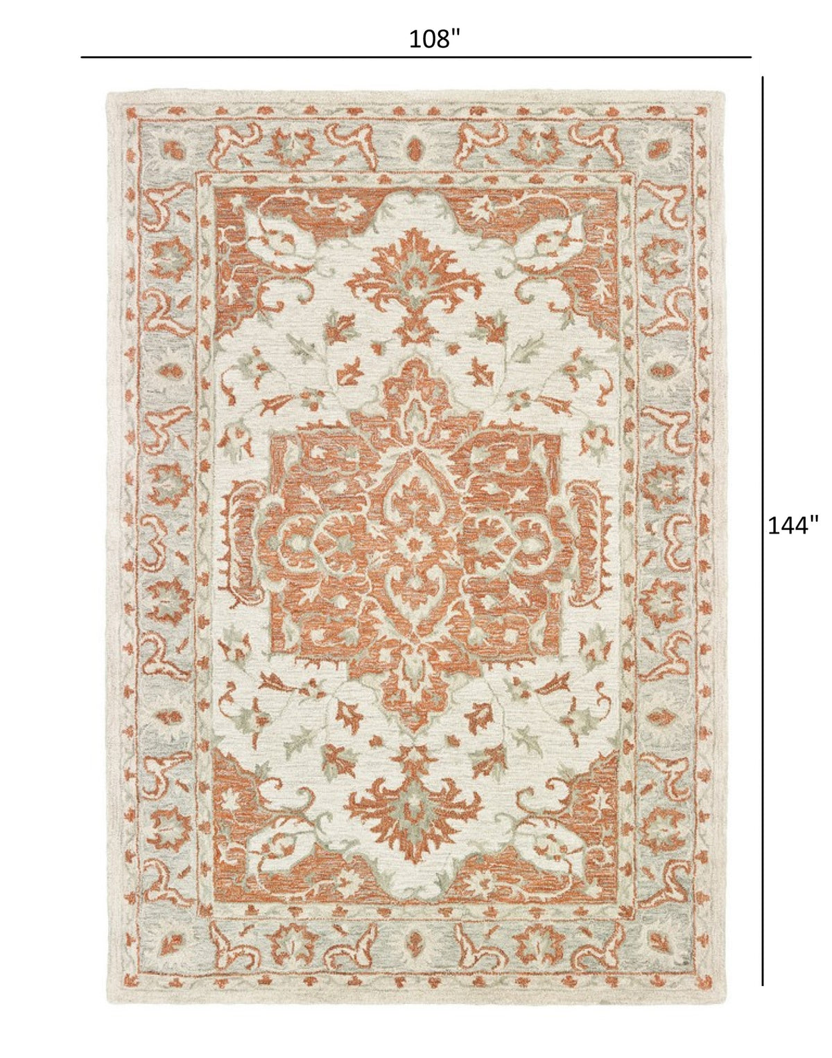 5' X 8' Orange and Ivory Medallion Area Rug