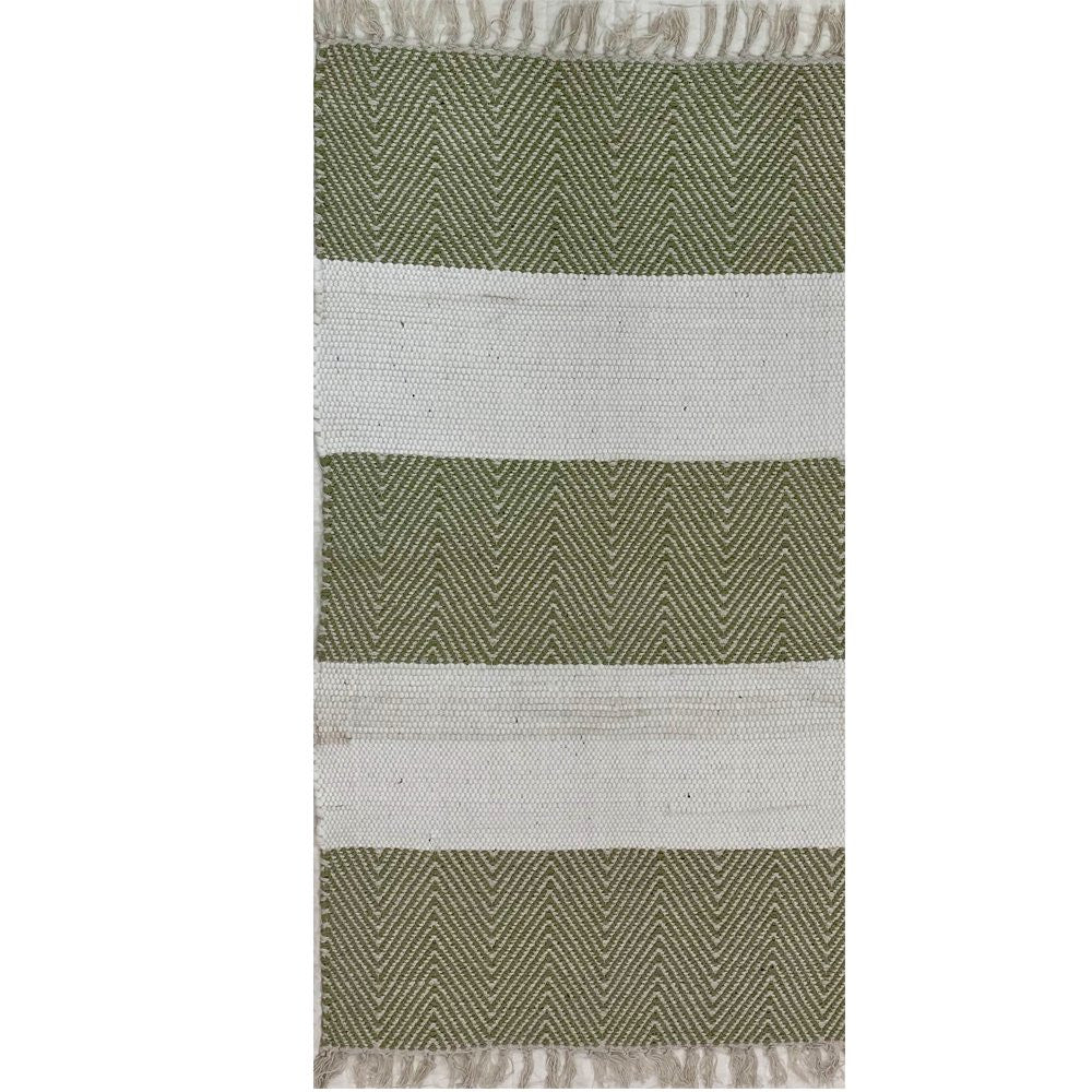 2' X 4' Green and White Hand Woven Area Rug