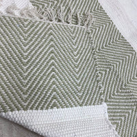 2' X 4' Green and White Hand Woven Area Rug