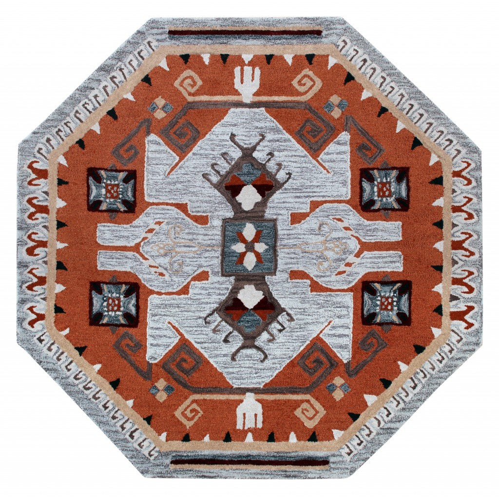 6’ Round Terracotta Tribal Area Rug