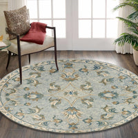 7' Blue And Ivory Round Wool Hand Tufted Area Rug
