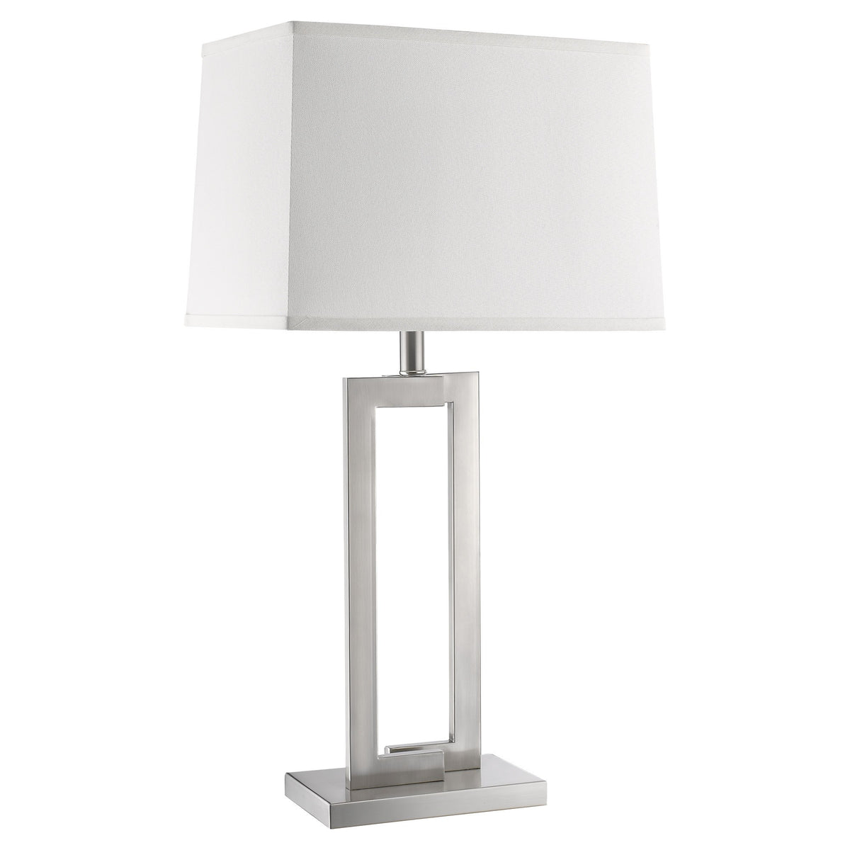 30" Silver Metal Table Lamp With White Rectangular Shade