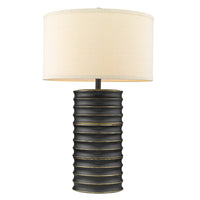 29" Black Ceramic Column Table Lamp With Off White Drum Shade