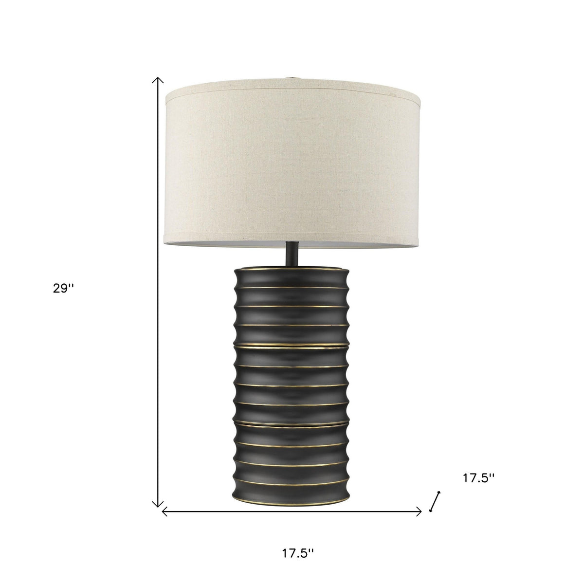 29" Black Ceramic Column Table Lamp With Off White Drum Shade