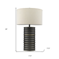 29" Black Ceramic Column Table Lamp With Off White Drum Shade