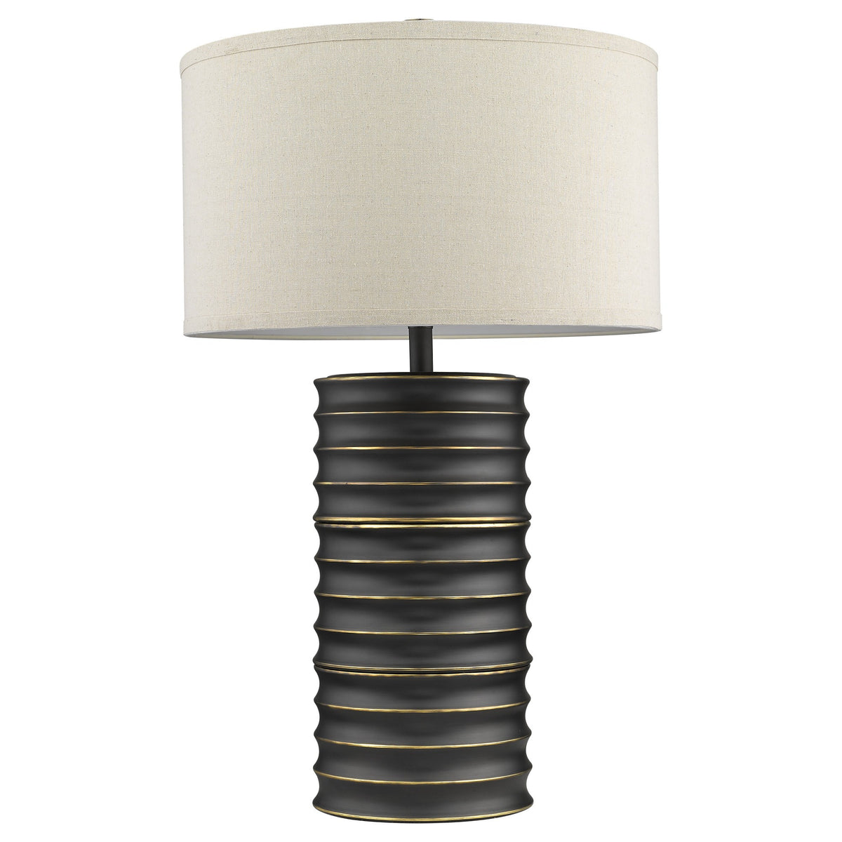 29" Black Ceramic Column Table Lamp With Off White Drum Shade