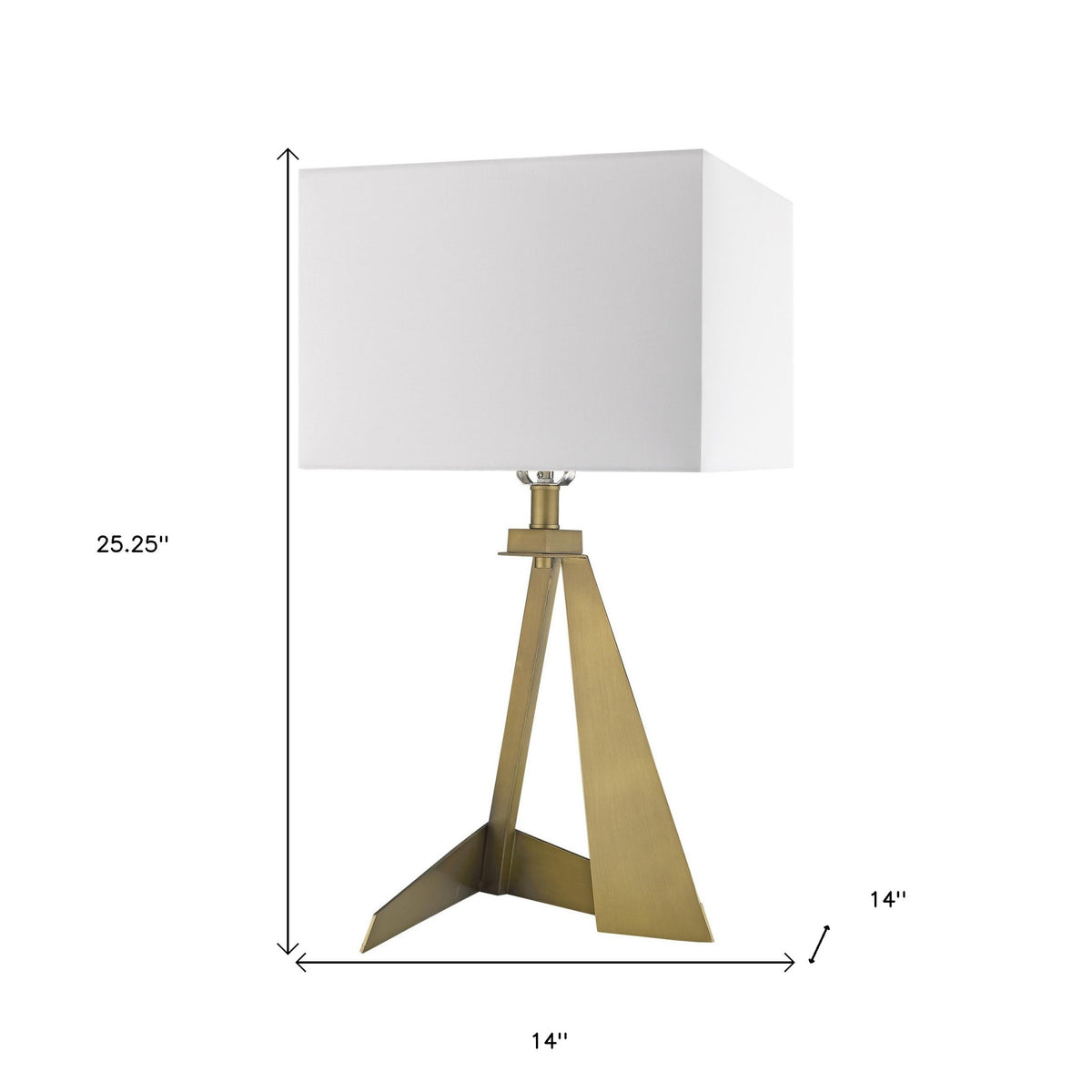 25" Brass Metal Table Lamp With White Rectangular Shade