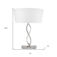 25" Silver Metal Table Lamp With White Empire Shade