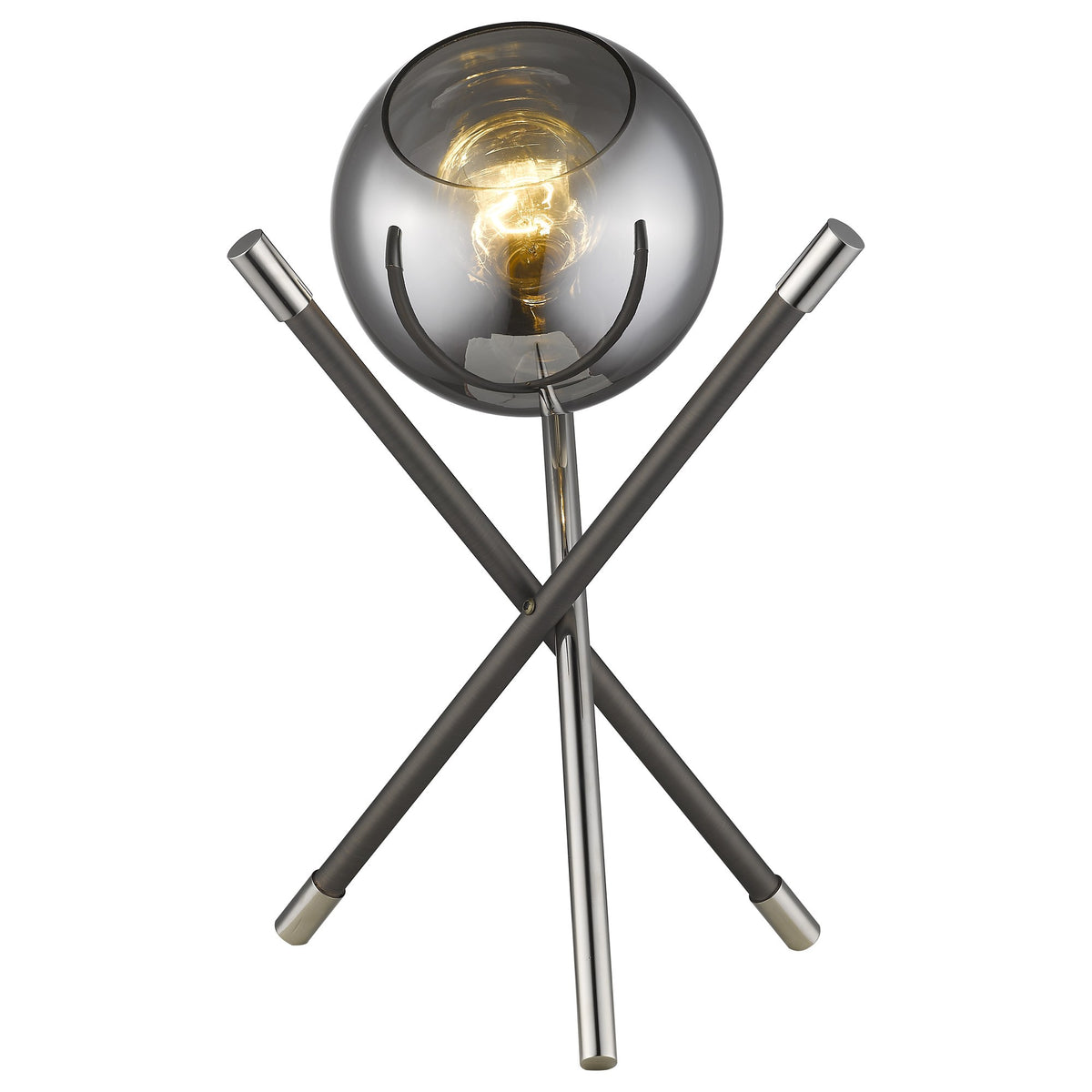 18" Black Metal Tripod Table Lamp With Nickel Globe Shade