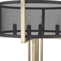 25" Black Metal Four Light Column Table Lamp With Black Drum Shade