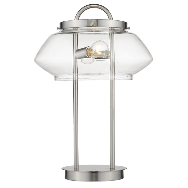 24" Silver Metal Two Light Table Lamp With Clear Novelty Shade