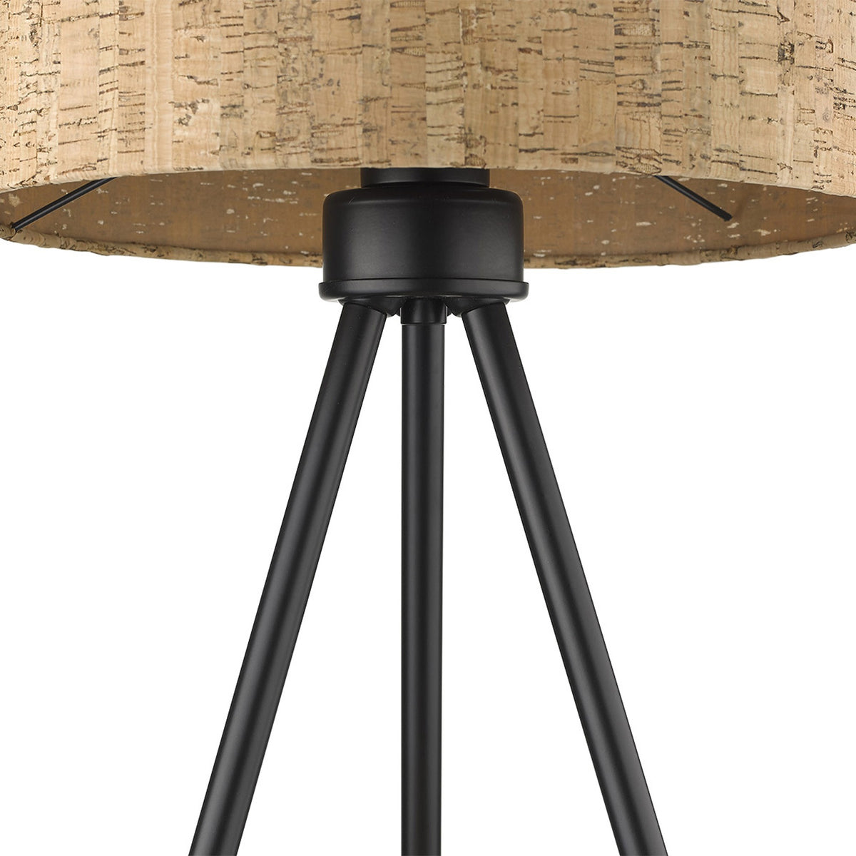 22" Black Metal Tripod Table Lamp With Beige Drum Shade