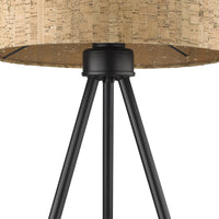 22" Black Metal Tripod Table Lamp With Beige Drum Shade