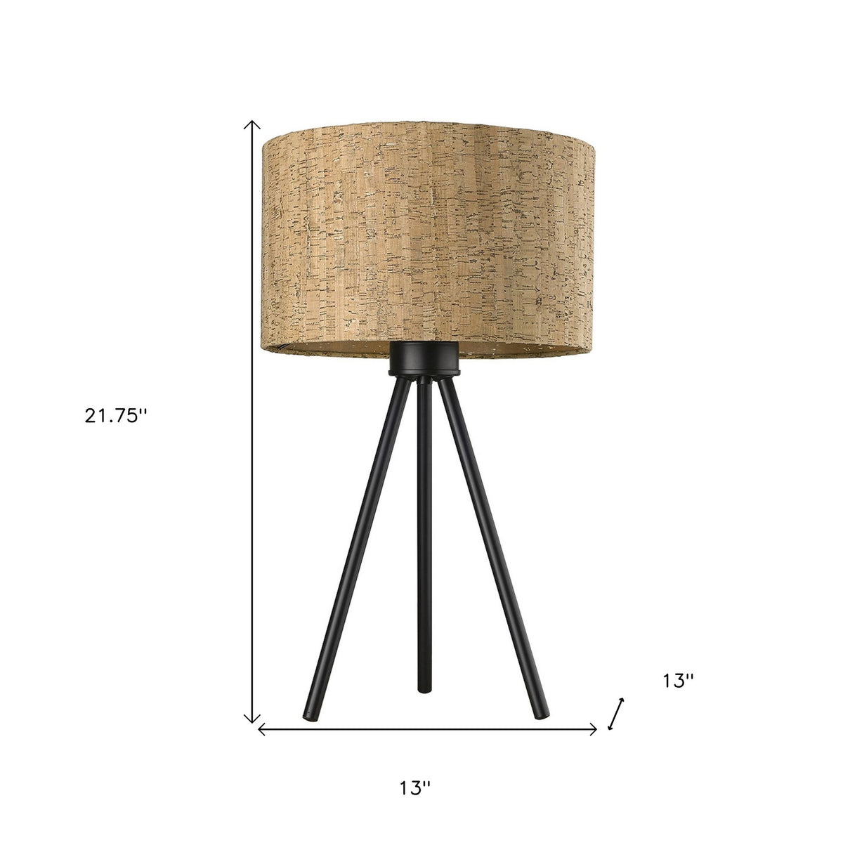 22" Black Metal Tripod Table Lamp With Beige Drum Shade