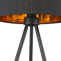 22" Black Metal Tripod Table Lamp With Black Drum Shade