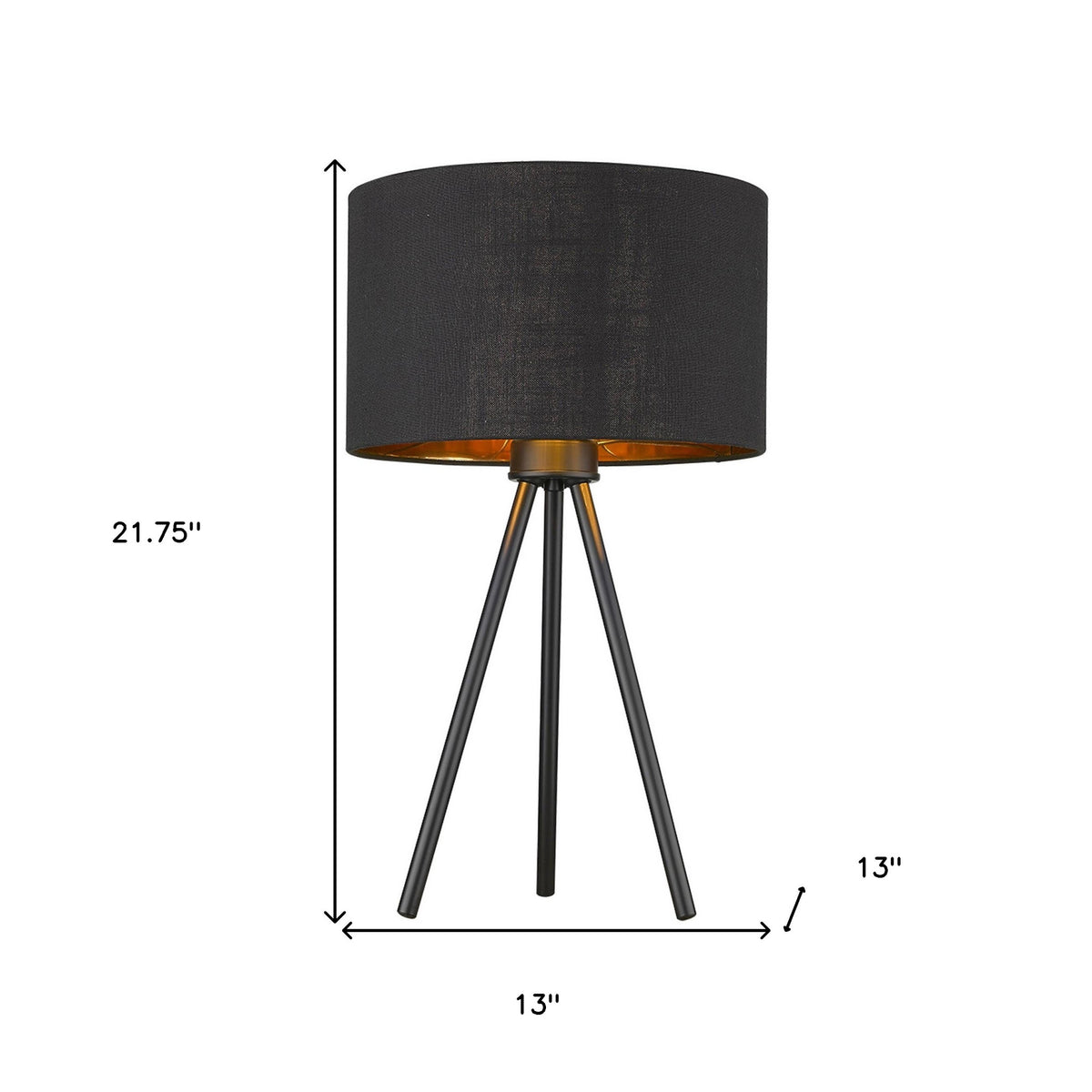 22" Black Metal Tripod Table Lamp With Black Drum Shade