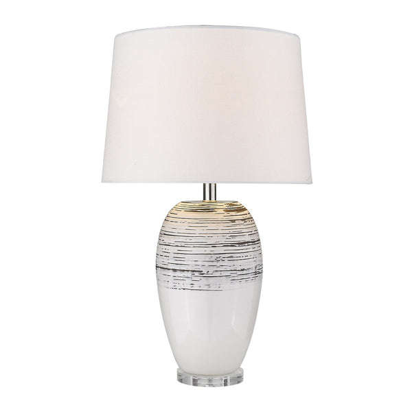 27" White and Black Ceramic Table Lamp With White Empire Shade