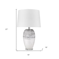 27" White and Black Ceramic Table Lamp With White Empire Shade