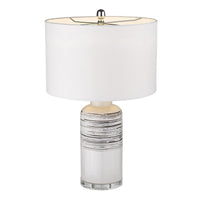 25" Black and White Ceramic Column Lamp With White Drum Shade