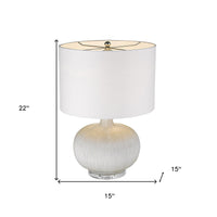 22" White Ceramic Round Table Lamp With White Drum Shade