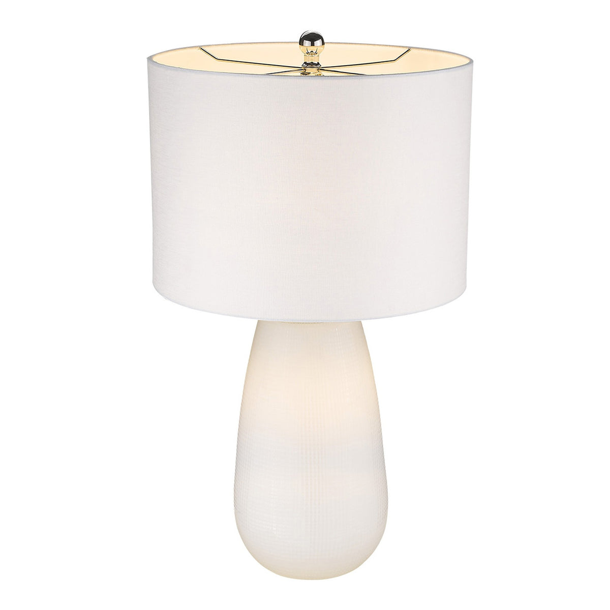 28" White Glass Table Lamp With White Drum Shade