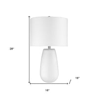 28" White Glass Table Lamp With White Drum Shade