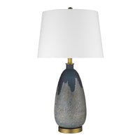 30" Teal Blue Concrete Table Lamp With Cream Empire Shade