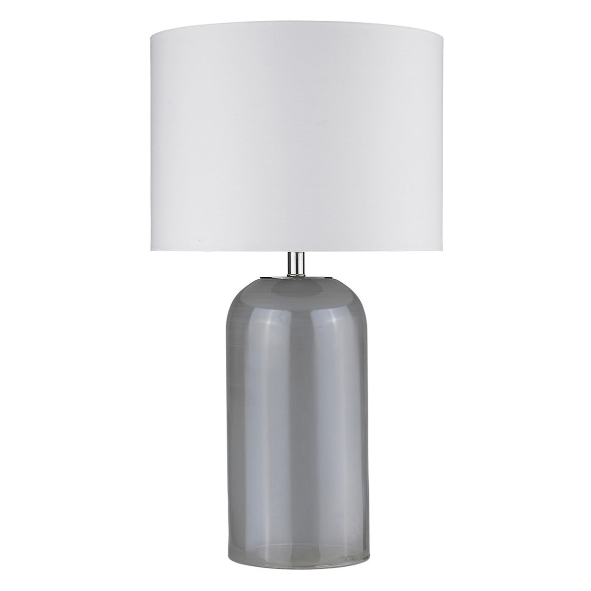 30" Gray Glass Column Table Lamp With White Drum Shade