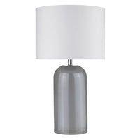 30" Gray Glass Column Table Lamp With White Drum Shade