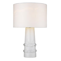 29" White Glass Column Table Lamp With White Drum Shade