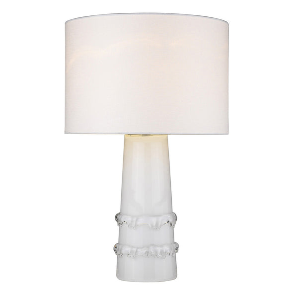 29" White Glass Column Table Lamp With White Drum Shade