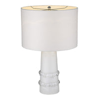 29" White Glass Column Table Lamp With White Drum Shade