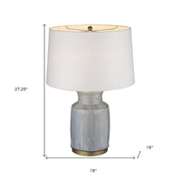 27" Brass Metal Table Lamp With White Empire Shade