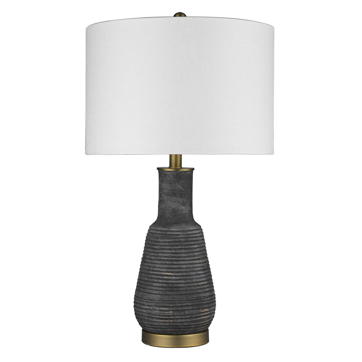 26" Black and Gold Metal Column Table Lamp With White Drum Shade