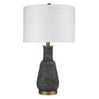 26" Black and Gold Metal Column Table Lamp With White Drum Shade