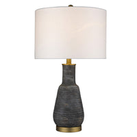 26" Black and Gold Metal Column Table Lamp With White Drum Shade