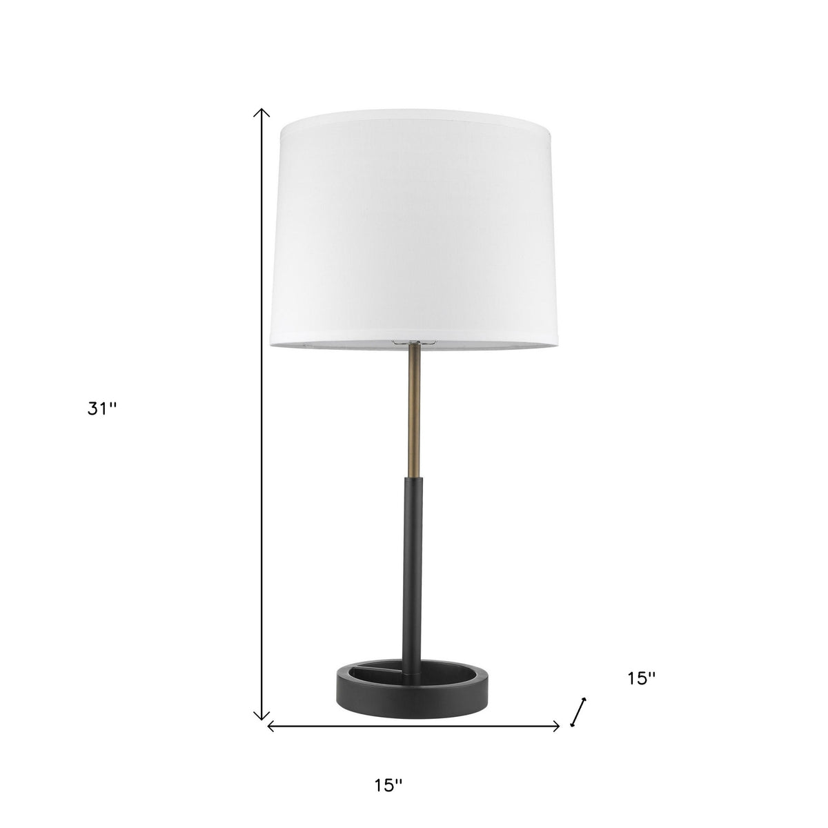 31" Black Metal Table Lamp With White Empire Shade