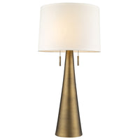 34" Brass Metal Two Light Table Lamp With White Empire Shade