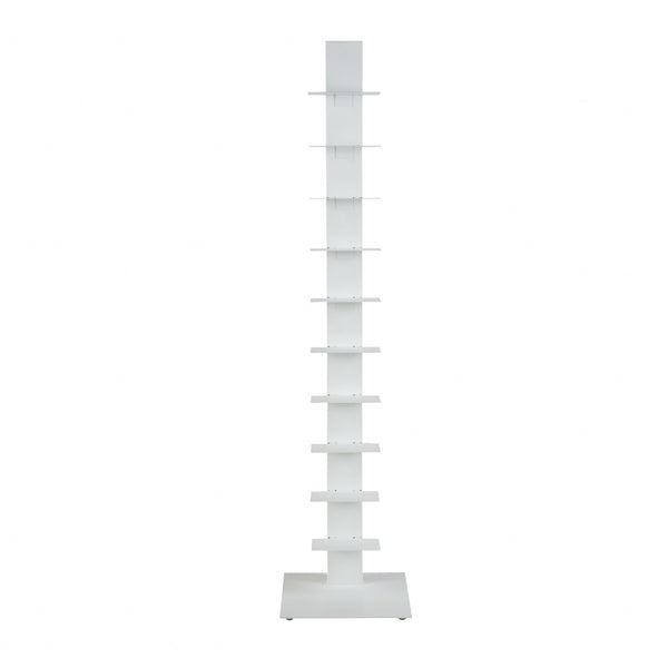 60" White Metal Ten Shelf Modern Tower Bookcase