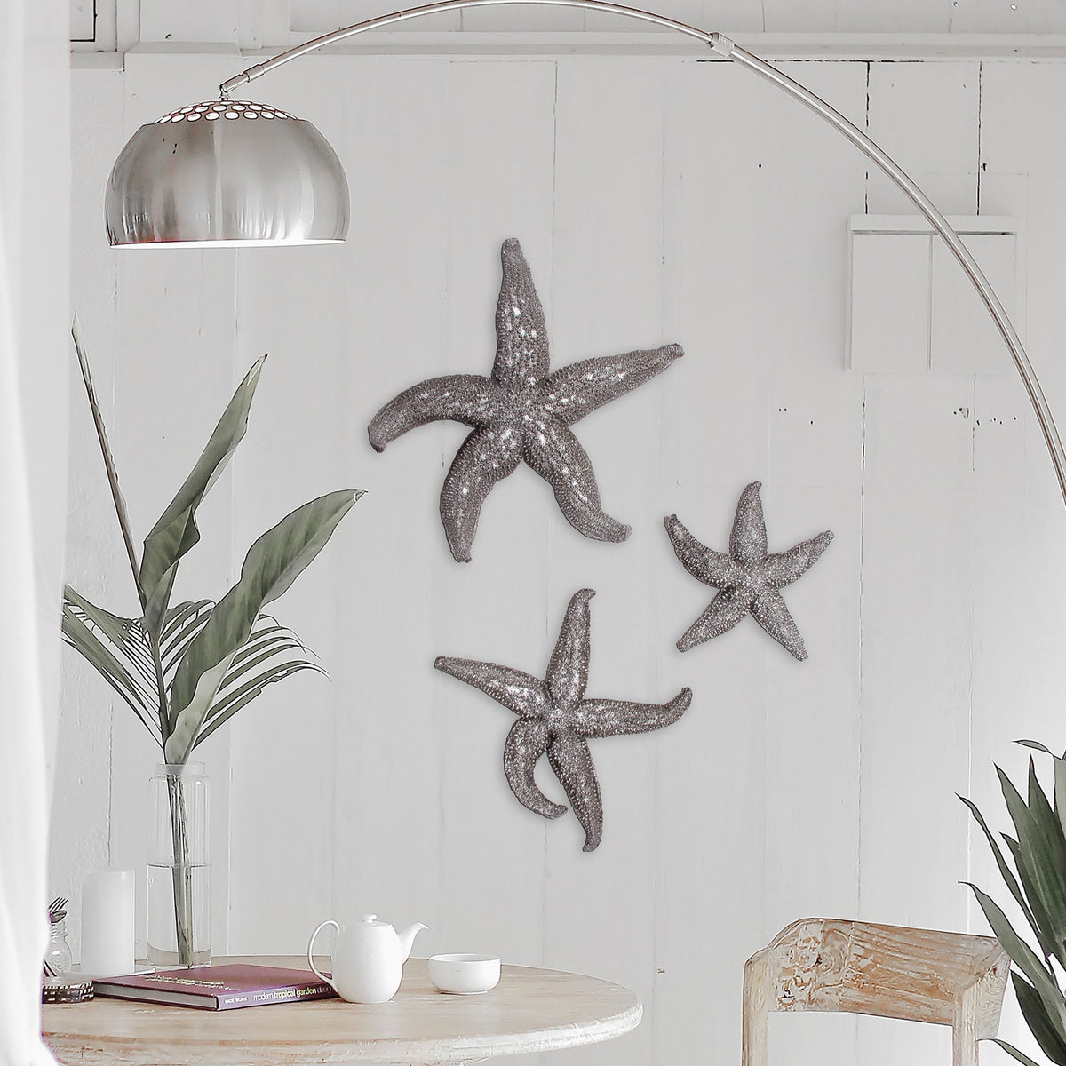 19" Silver Pewter Textured Starfish Wall Art