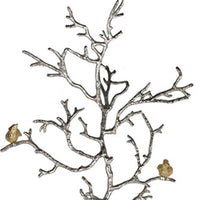 Modern 44" Silver Branch and Golden Birds Wall Art